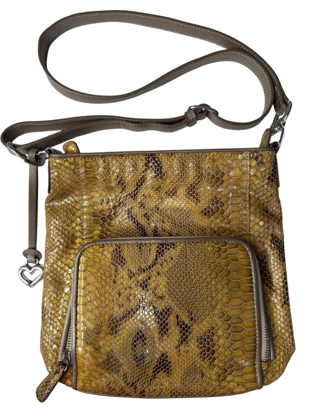 Brighton Snake Print Crossbody Bag With Heart Charm & Adjustable Strap
